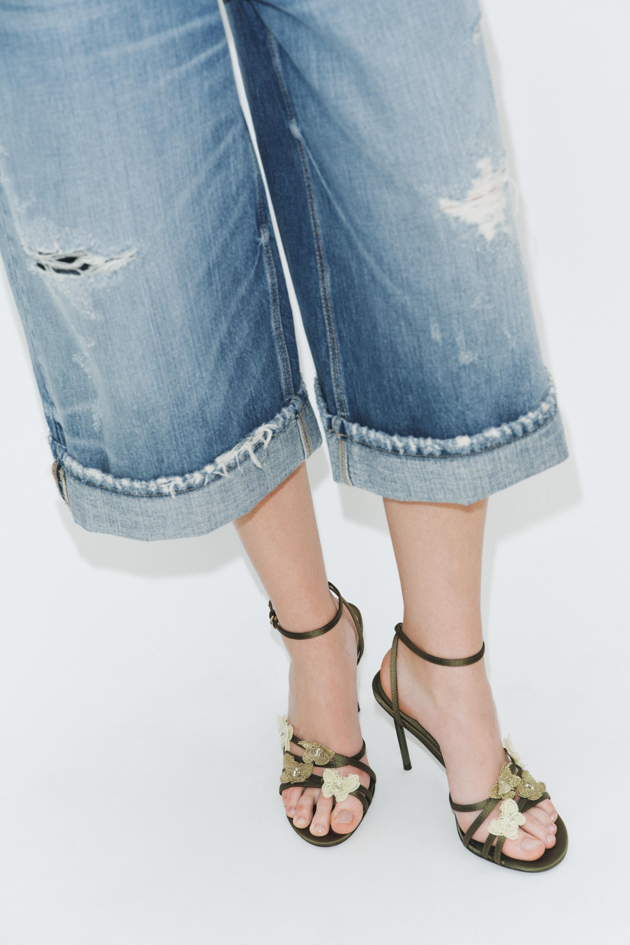SATIN EFFECT SANDALS WITH APPLIQUÉS